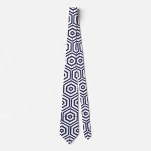 Navy Blue and White Geometric Hexagons Unique Tie
