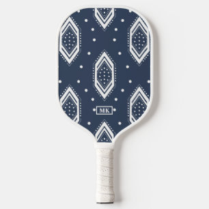 Navy Blue and White Geometric Monogrammed  Pickleball Paddle