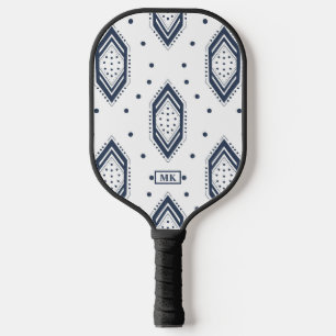 Navy Blue and White Geometric Pickleball Paddle