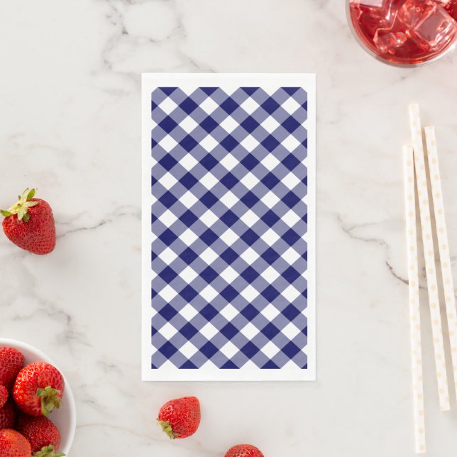 Navy Blue and White Gingham Check Napkin (Insitu)
