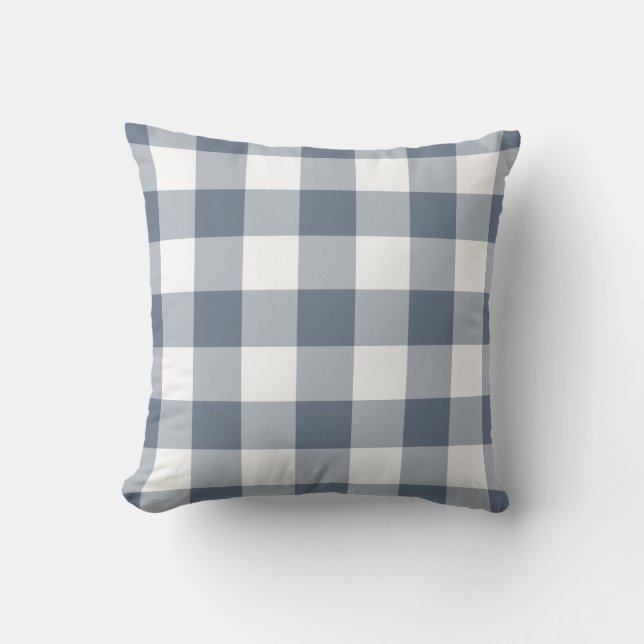 Navy Blue and White Gingham Pattern Chequered Cushion (Front)