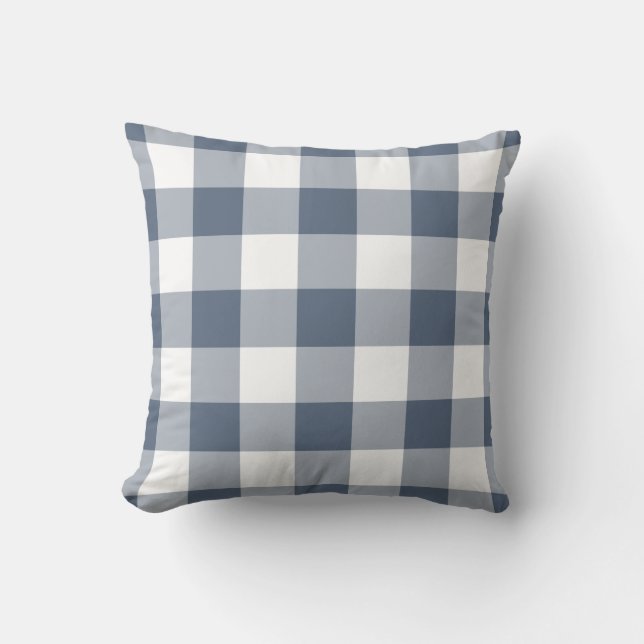 Navy Blue and White Gingham Pattern Cushion (Front)