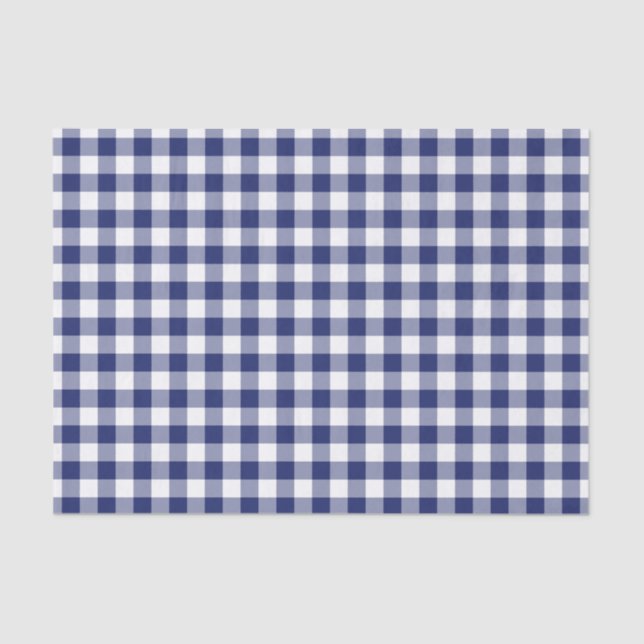 Navy Blue and White Gingham Pattern Tissue Paper (Front)