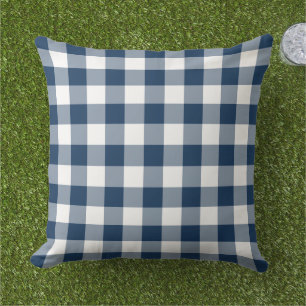 Navy Blue and White Gingham Plaid Pattern Cushion