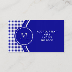 Navy Blue and White Gingham, Your Monogram Business Card