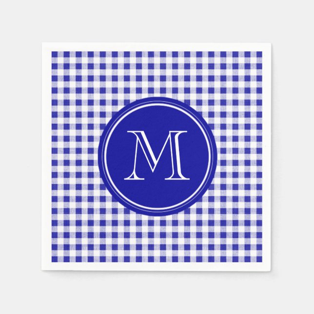 Navy Blue and White Gingham, Your Monogram Napkin (Front)