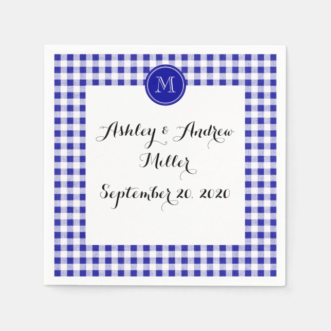 Navy Blue and White Gingham, Your Monogram Napkin (Front)
