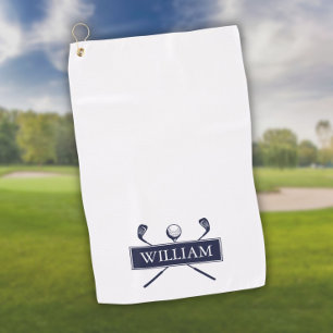 Navy Blue And White Golf Clubs Personalised Name Towel
