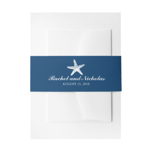 Navy Blue and White Graceful Starfish   Wedding Invitation Belly Band