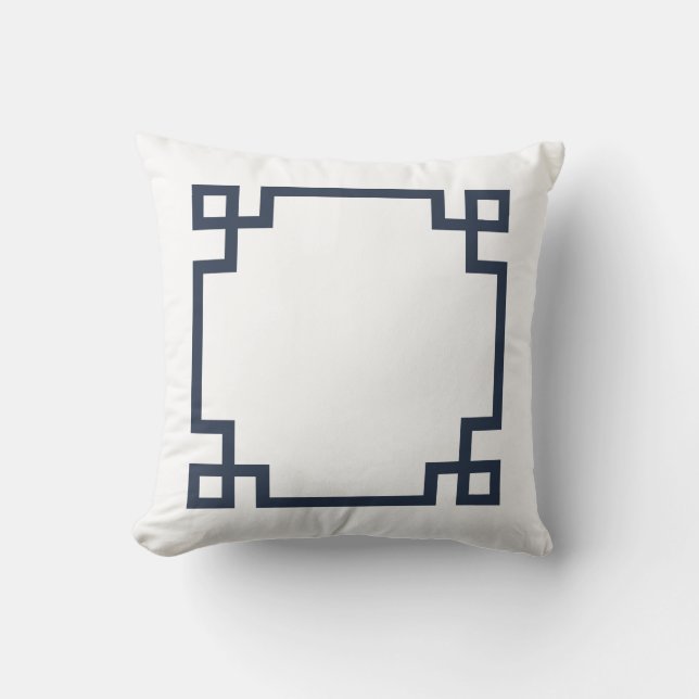 Navy Blue and White Greek Key Cushion (Front)