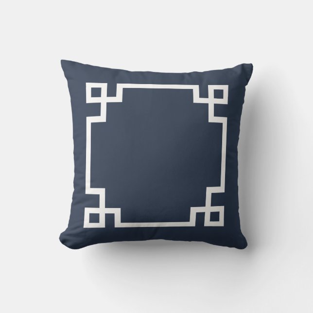 Navy Blue and White Greek Key Cushion (Front)