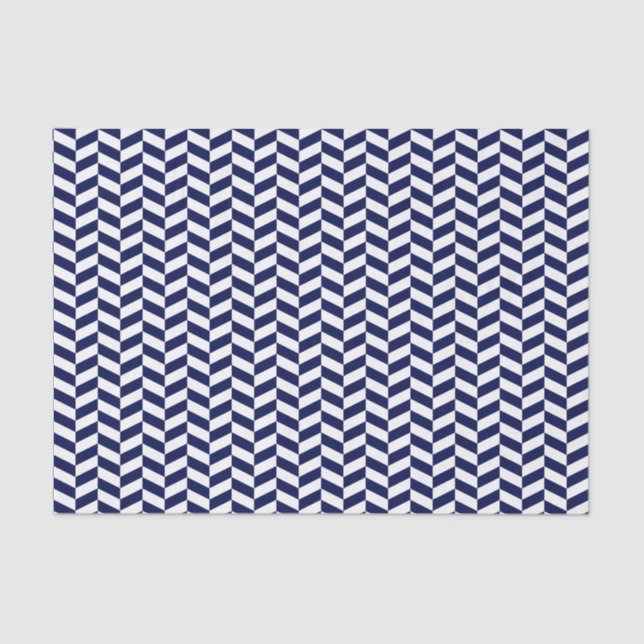 Navy Blue and White Herringbone Tissue Paper (Front)
