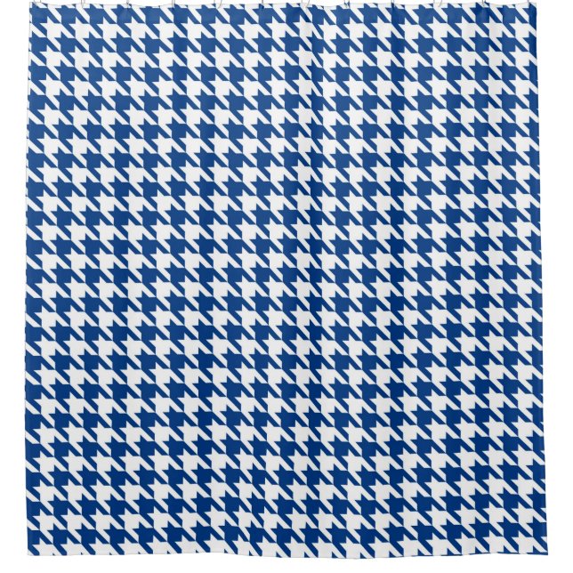 Navy Blue and White Houndstooth Pattern Shower Curtain (Front)