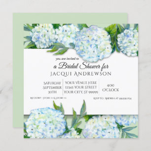 Navy Blue and White Hydrangea Floral Bridal Shower Invitation