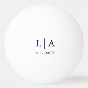 Navy Blue and White Initials Wedding Personalised Ping Pong Ball