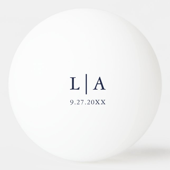 Navy Blue and White Initials Wedding Personalised Ping Pong Ball (Front)