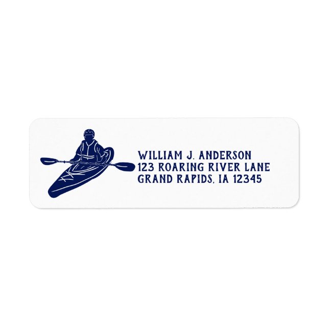 Navy Blue and White Kayakers Return Address Label (Front)