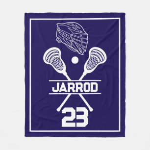 Navy Blue and White Lacrosse Player Number Sports Fleece Blanket