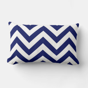 Navy Blue and White Large Chevron ZigZag Pattern Lumbar Cushion