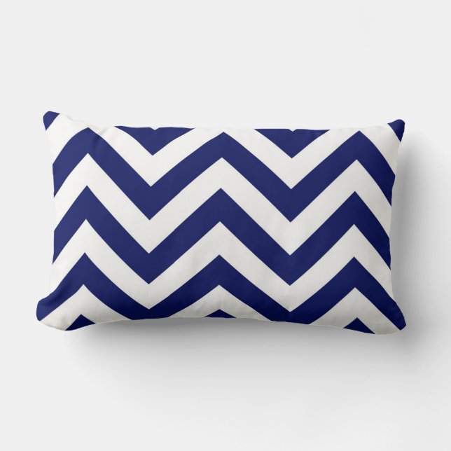 Navy Blue and White Large Chevron ZigZag Pattern Lumbar Cushion (Front)