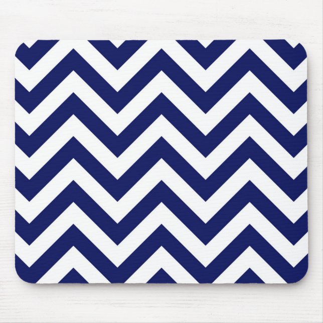 Navy Blue and White Large Chevron ZigZag Pattern Mouse Pad (Front)
