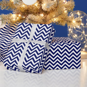 Navy Blue and White Large Chevron ZigZag Pattern Wrapping Paper