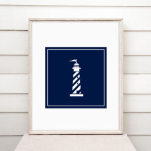 Navy Blue and White Lighthouse Poster