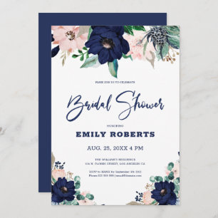 Navy-blue and white marine flowers bloom invitation