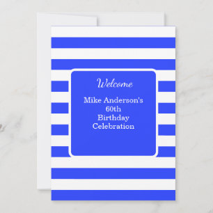 Navy Blue and White Mens Birthday Party  Invitation