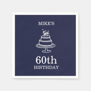 Navy Blue and White Mens Birthday Party Napkin
