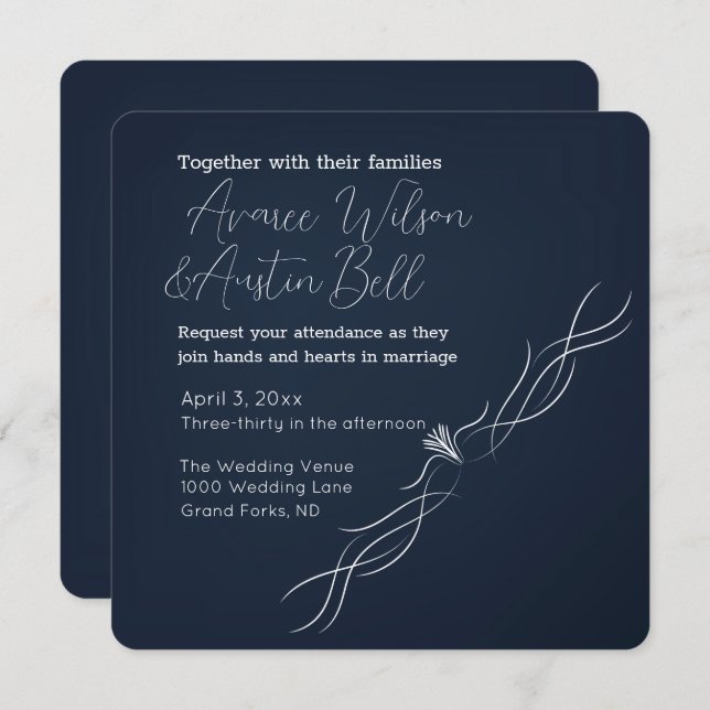 Navy Blue and White Minimalist Wedding  Invitation (Front/Back)