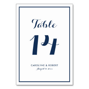 Navy Blue and White Modern Calligraphy Wedding Table Number