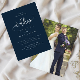 Navy blue and White Modern Elegance photo Wedding Invitation