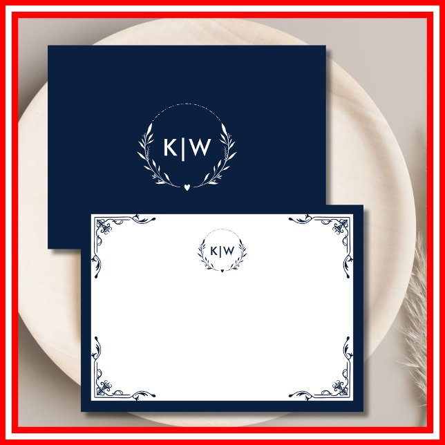 Navy Blue and White | Modern Initials Monogram Card (Navy Blue and White | Modern Initials Monogram Note Card)