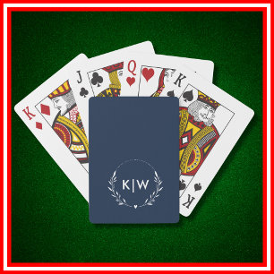 Navy Blue and White   Modern Initials Monogram  Playing Cards