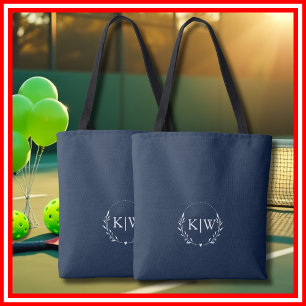Navy Blue and White   Modern Initials Monogram Tote Bag