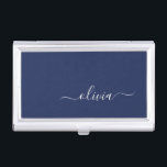 Navy Blue and White Modern Monogram Business Card Holder<br><div class="desc">Introducing our Navy Blue and White Modern Monogram Collection: Elevate your home decor with our sophisticated collection featuring a contemporary navy blue and white colour scheme. Each piece is meticulously crafted to exude elegance and style, perfect for adding a touch of modern flair to any room. Whether you're looking for...</div>