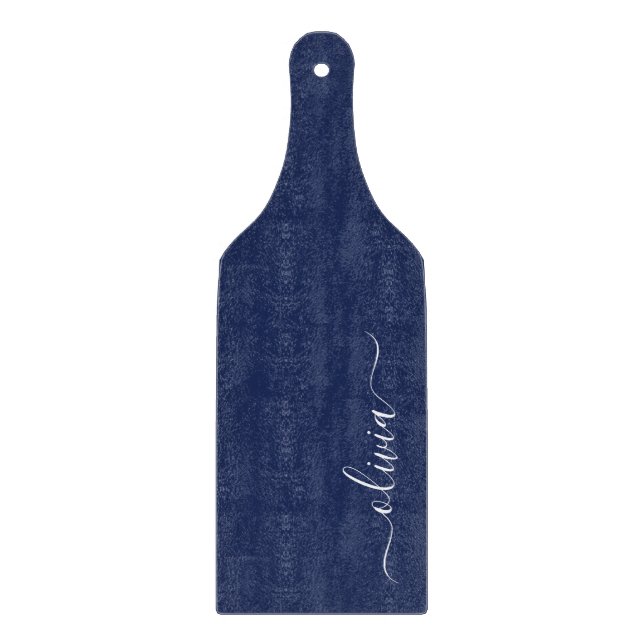 Navy Blue and White Modern Monogram Cutting Board (Front)