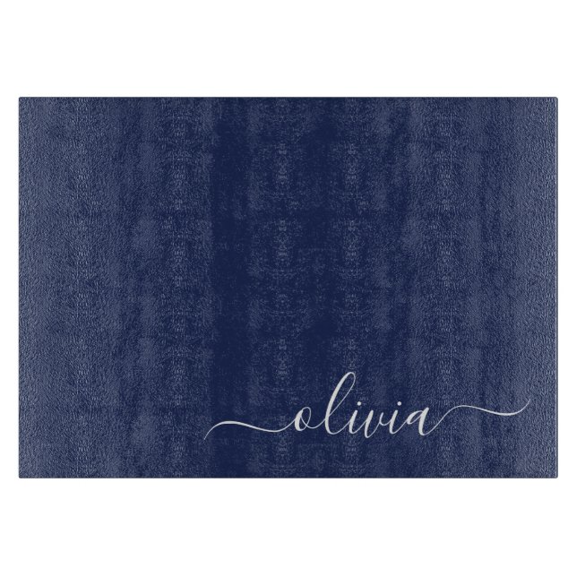 Navy Blue and White Modern Monogram Cutting Board (Front)