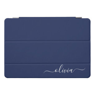 Navy Blue and White Modern Monogram iPad Pro Cover