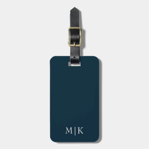 Navy Blue and White   Modern Monogram Luggage Tag