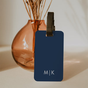 Navy Blue and White Modern Monogram Luggage Tag