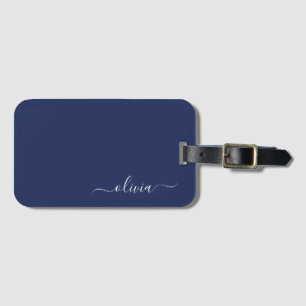 Navy Blue and White Modern Monogram Luggage Tag