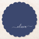 Navy Blue and White Modern Monogram Paper Coaster<br><div class="desc">Introducing our Navy Blue and White Modern Monogram Collection: Elevate your home decor with our sophisticated collection featuring a contemporary navy blue and white colour scheme. Each piece is meticulously crafted to exude elegance and style, perfect for adding a touch of modern flair to any room. Whether you're looking for...</div>