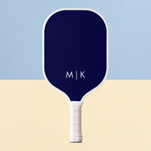 Navy Blue and White Modern Monogram Pickleball Paddle