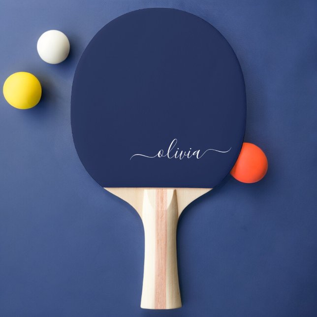 Navy Blue and White Modern Monogram Ping Pong Paddle (Creator Uploaded)