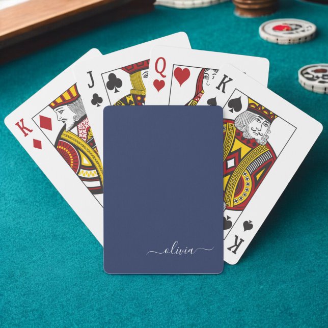 Navy Blue and White Modern Monogram Playing Cards (Creator Uploaded)