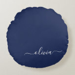 Navy Blue and White Modern Monogram Round Cushion<br><div class="desc">Introducing our Navy Blue and White Modern Monogram Collection: Elevate your home decor with our sophisticated collection featuring a contemporary navy blue and white colour scheme. Each piece is meticulously crafted to exude elegance and style, perfect for adding a touch of modern flair to any room. Whether you're looking for...</div>