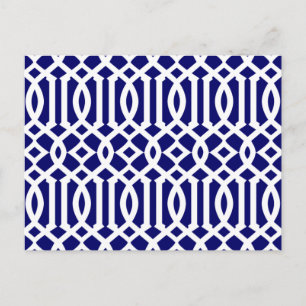 Navy Blue and White Modern Trellis Pattern Postcard