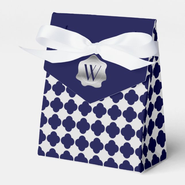 Navy Blue and White Monogram Favour Gift Box (Front Side)